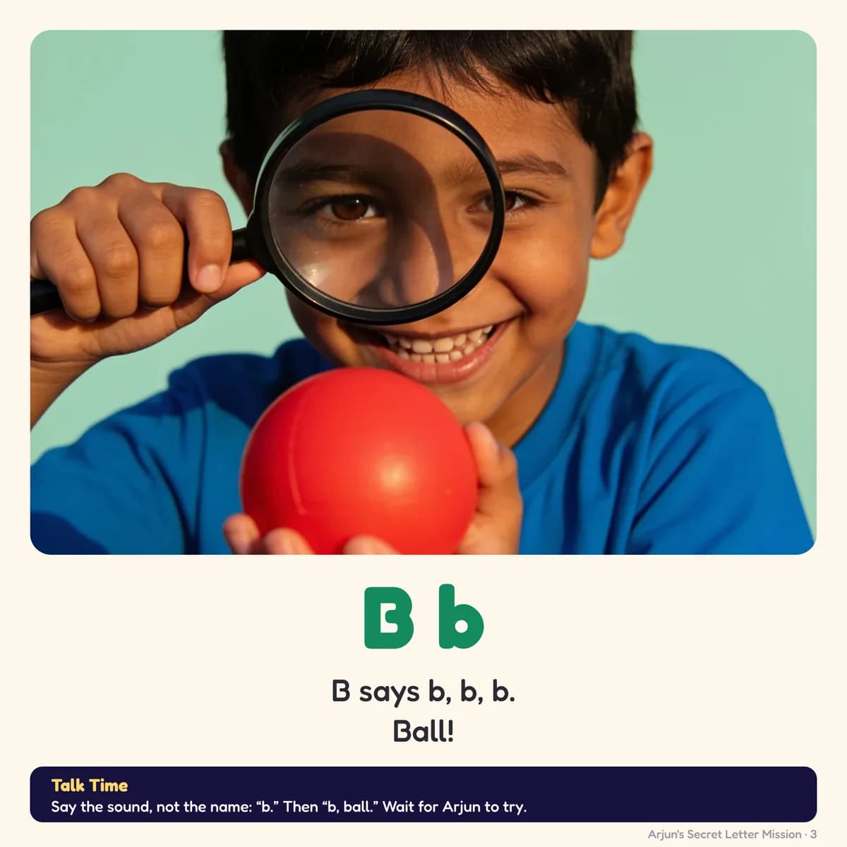 Page 3 of Secret Letter Mission: B b B says b, b, b. Ball!